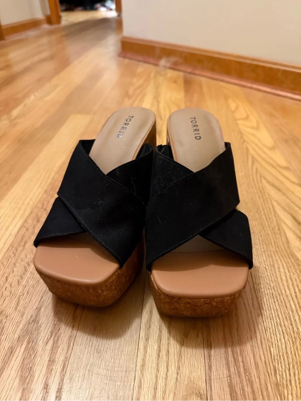 Torrid Black Crisscross Platform Cork Slide Sandals